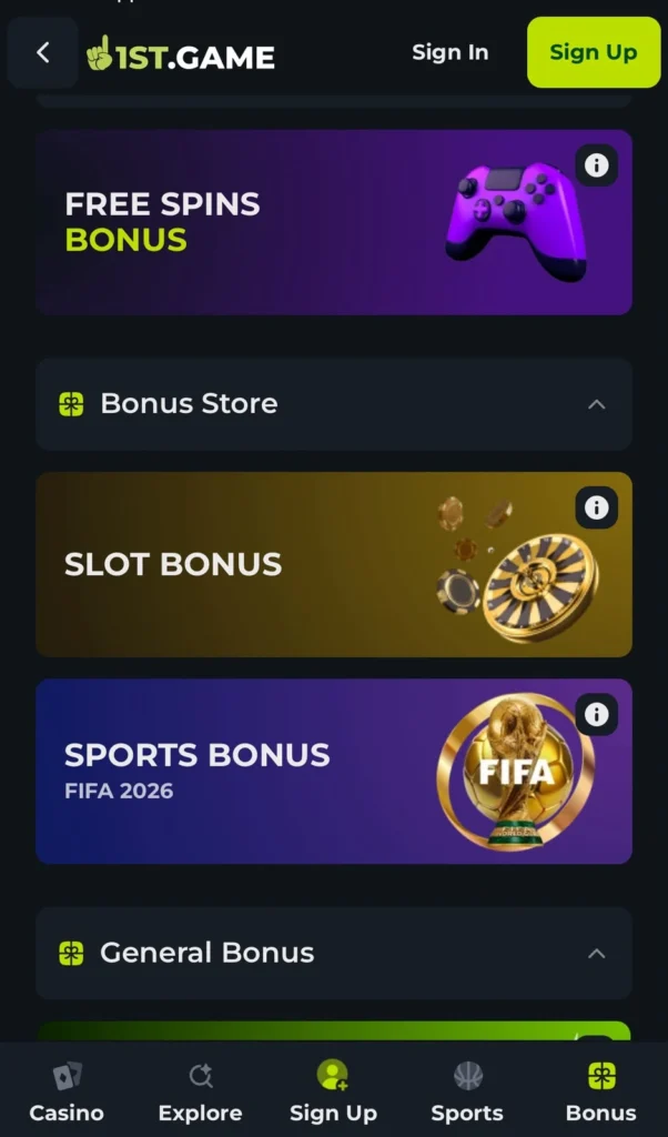 1st Game Bonuses